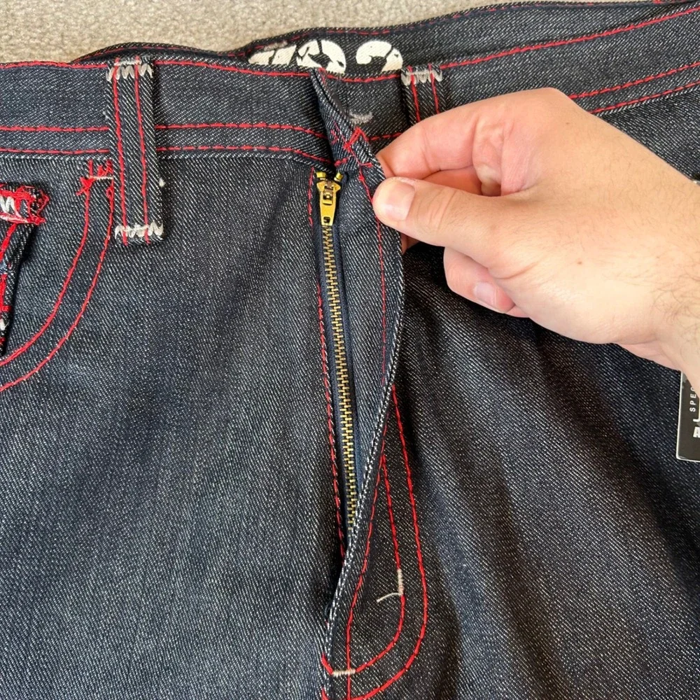 Vintage Y2K KB8782 Jeans Mens 38‎ Blue Red Grey Contrast Stitch Straight Leg NWT